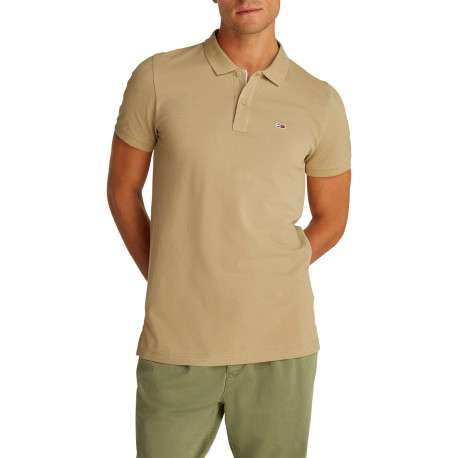 Polo en coton régénératif beige uni droit avec col polo et logo à la poitrine - Image 4