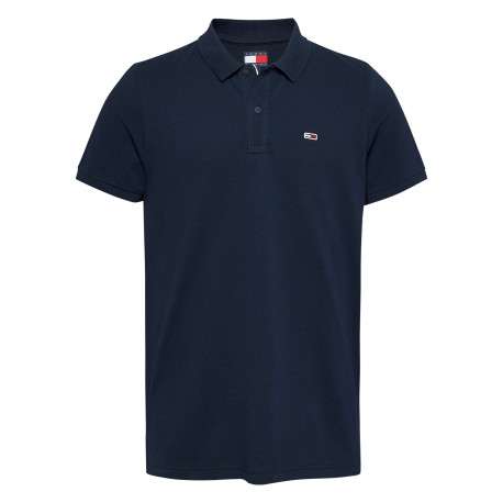Polo en coton régénératif marine uni droit avec un col boutonné