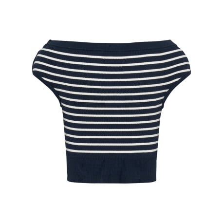 Top en coton régénératif marine rayé style marinière bardot, ajusté à col rond - Image 2