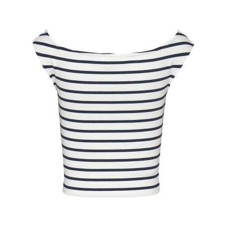 Top en coton régénératif écru rayé style marinière à coupe ajusté et col bateau - Image 2
