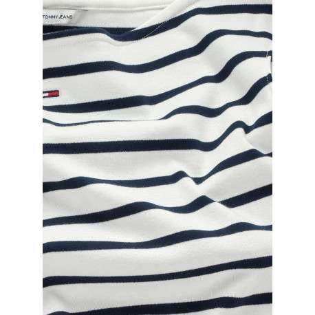 Top en coton régénératif écru rayé style marinière à coupe ajusté et col bateau - Image 3