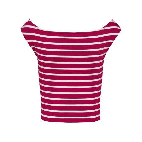 Top en coton régénératif framboise rayé style marinière ajusté à col rond - Image 2