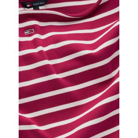 Top en coton régénératif framboise rayé style marinière ajusté à col rond - Image 3