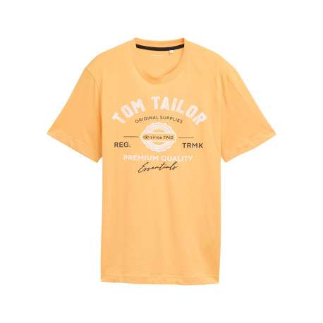 T-shirt orange en coton avec logo blanc imprimé à col rond et manches courtes