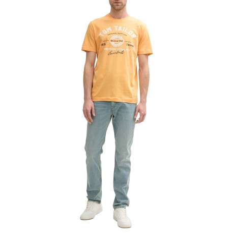 T-shirt orange en coton avec logo blanc imprimé à col rond et manches courtes - Image 2