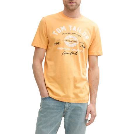 T-shirt orange en coton avec logo blanc imprimé à col rond et manches courtes - Image 3