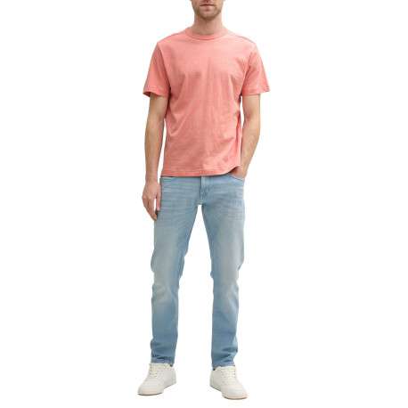 T-shirt en coton rose pâle uni à coupe droite avec col rond et manches courtes - Image 2