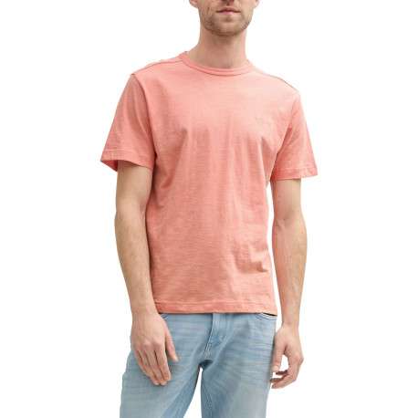 T-shirt en coton rose pâle uni à coupe droite avec col rond et manches courtes - Image 3