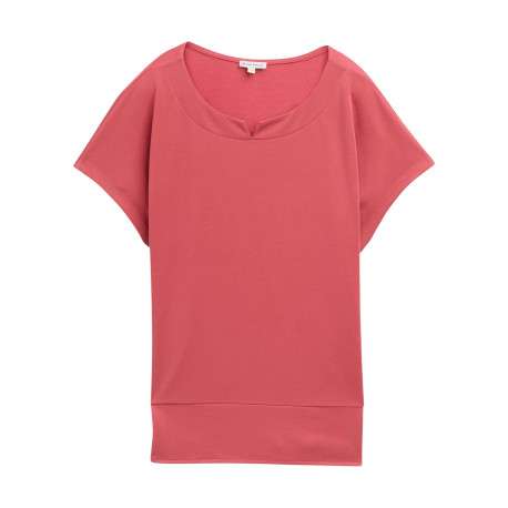 T-shirt rouge uni à coupe regular fit avec col rond fendu et manches courtes