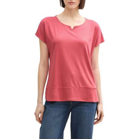 T-shirt rouge uni à coupe regular fit avec col rond fendu et manches courtes - Image 3