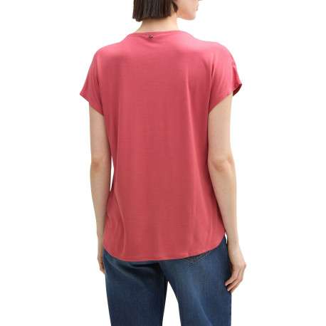 T-shirt rouge uni à coupe regular fit avec col rond fendu et manches courtes - Image 4