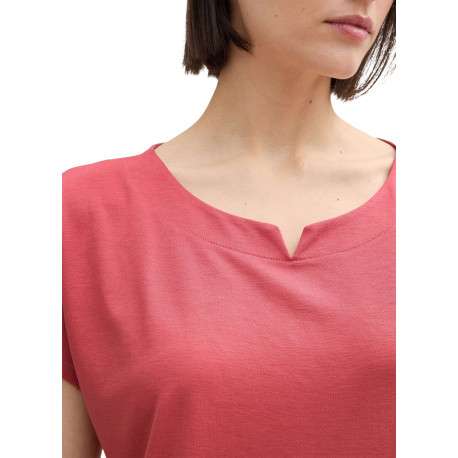T-shirt rouge uni à coupe regular fit avec col rond fendu et manches courtes - Image 5