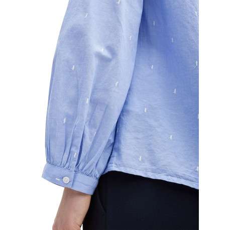 Blouse en coton bleue à pois avec une coupe ample et un col v - Image 4