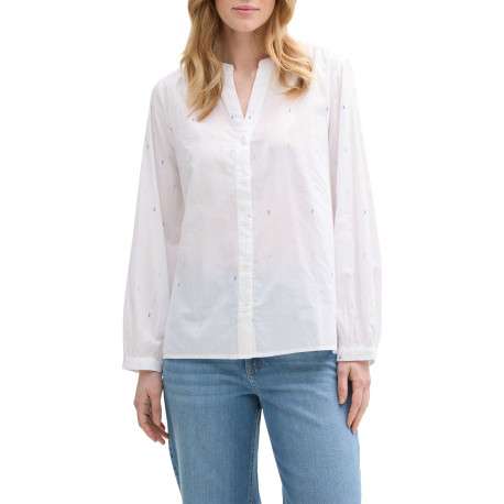 Blouse blanches à pois multicolores en coton avec un col v et une coupe ample