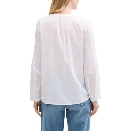 Blouse blanches à pois multicolores en coton avec un col v et une coupe ample - Image 2