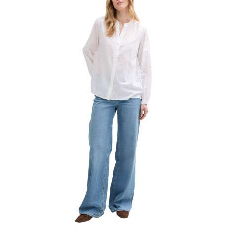Blouse blanches à pois multicolores en coton avec un col v et une coupe ample - Image 3