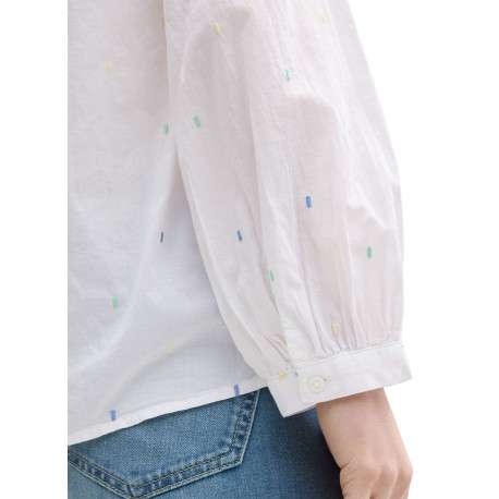 Blouse blanches à pois multicolores en coton avec un col v et une coupe ample - Image 4