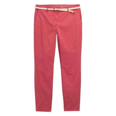 Pantalon Chino en coton mélangé rose uni à coupe slim avec 5 poches