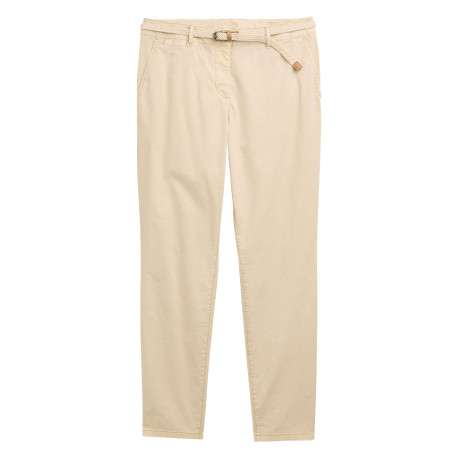 Pantalon Chino beige uni en coton mélangé avec une coupe slim et une ceinture