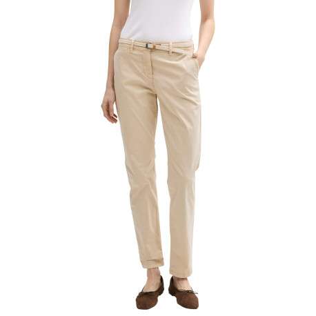 Pantalon Chino beige uni en coton mélangé avec une coupe slim et une ceinture - Image 2