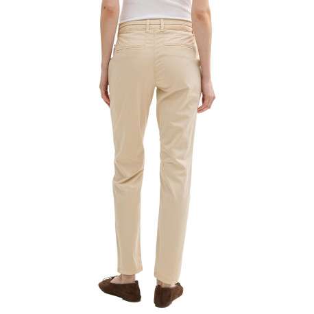 Pantalon Chino beige uni en coton mélangé avec une coupe slim et une ceinture - Image 3