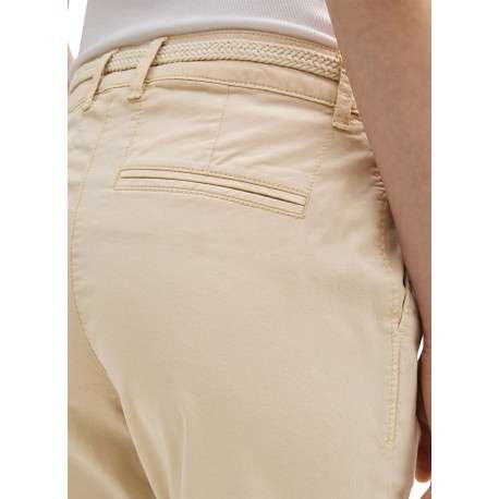 Pantalon Chino beige uni en coton mélangé avec une coupe slim et une ceinture - Image 5