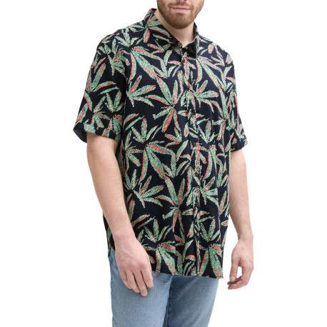 Chemise en coton marine et verte à motif floral, coupe droite et col à revers - Image 3
