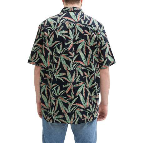 Chemise en coton marine et verte à motif floral, coupe droite et col à revers - Image 4