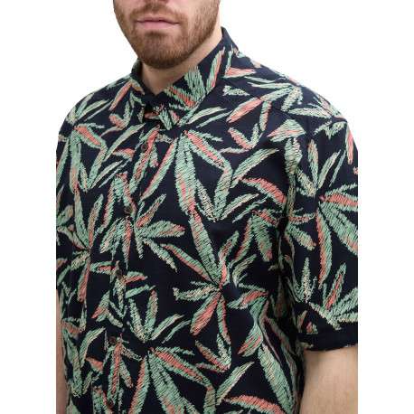 Chemise en coton marine et verte à motif floral, coupe droite et col à revers - Image 5