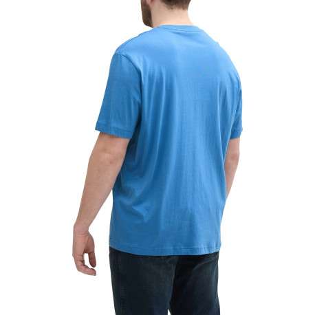 T-shirt manches courtes bleu imprimé blanc en coton à coupe droite et col rond - Image 4