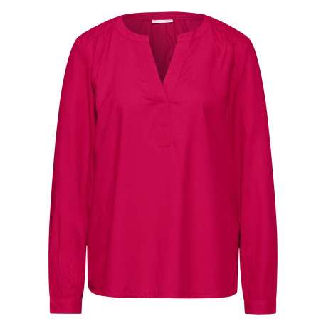 Blouse fuchsia unie à coupe droite, col v et à manches longues basique
