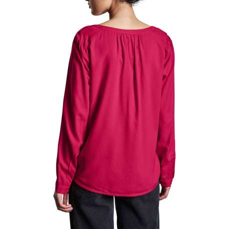 Blouse fuchsia unie à coupe droite, col v et à manches longues basique - Image 2