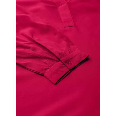 Blouse fuchsia unie à coupe droite, col v et à manches longues basique - Image 3