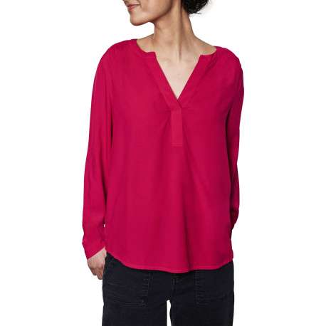 Blouse fuchsia unie à coupe droite, col v et à manches longues basique - Image 4