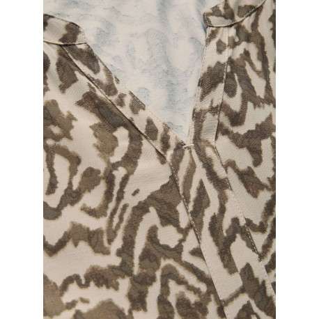 T-shirt beige zébré avec une coupe droite, col v et à manches longues - Image 3