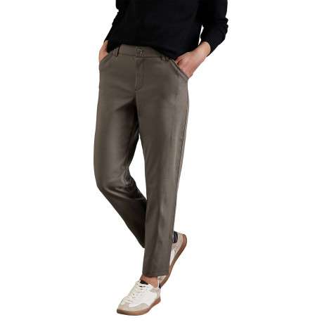 Chino taupe uni à coupe slim avec passants pour ceinture, zip et bouton - Image 4