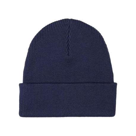 Bonnet en coton marine uni avec patch sur le revers au nom de la marque - Image 2