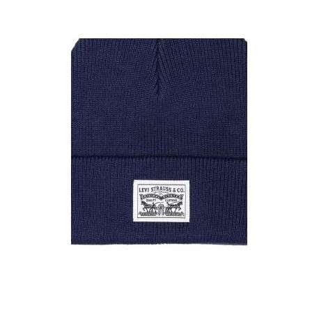 Bonnet en coton marine uni avec patch sur le revers au nom de la marque - Image 3