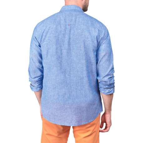 Chemise en lin bleue unie avec une coupe regular fit et des manches boutonnées - Image 2