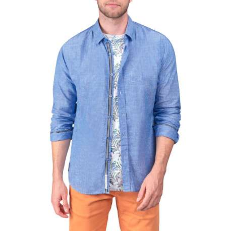 Chemise en lin bleue unie avec une coupe regular fit et des manches boutonnées - Image 3