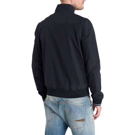 Blouson marine uni fermé par un zip à l'avant avec un col montant - Image 2