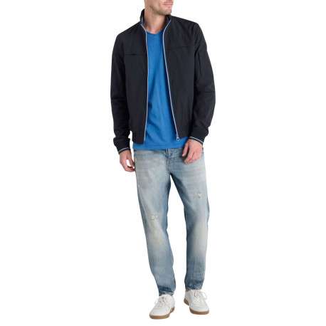 Blouson marine uni fermé par un zip à l'avant avec un col montant - Image 3