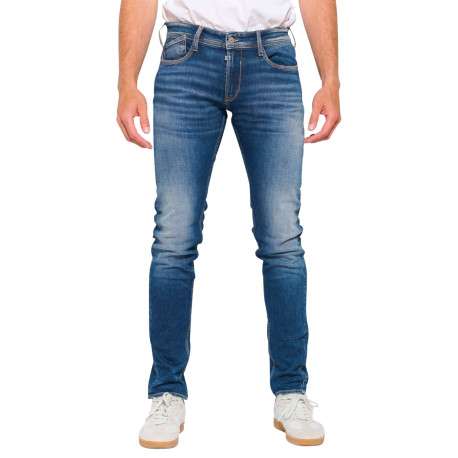 Jean en coton bleu stone délavé aux genoux avec une coupe skinny