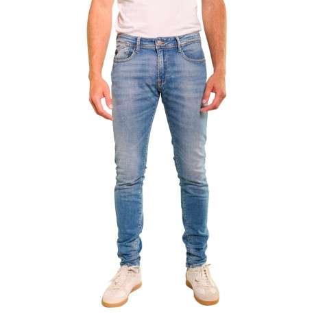 Jean en coton bleu stone délavé aux cuisses avec une coupe skinny