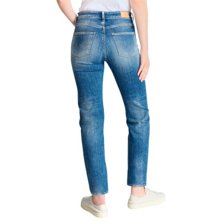 Jean en coton bleu délavé aux cuisses avec une coupe mom et une taille haute - Image 2