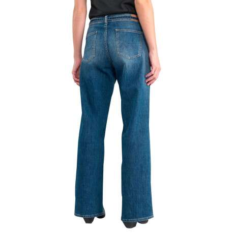 Jean en coton bleu stone uni avec une coupe large et une ceinture à la taille - Image 2