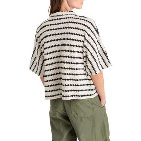 Chemisier en coton mélangé écru rayé avec une coupe oversize et un col cubain - Image 2