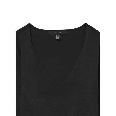 Pull noir uni à coupe droite, col v et à manches longues basique - Image 2