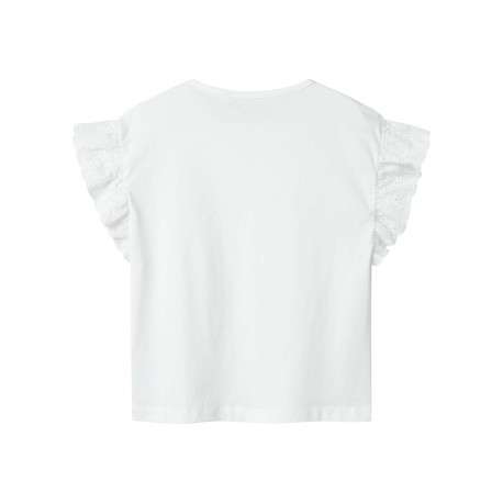 T-shirt en coton blanc uni à coupe droite avec des manches en dentelle - Image 2