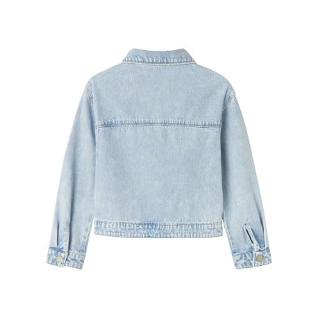 Blouson en jean en coton bleu stone uni à coupe légèrement oversize - Image 2